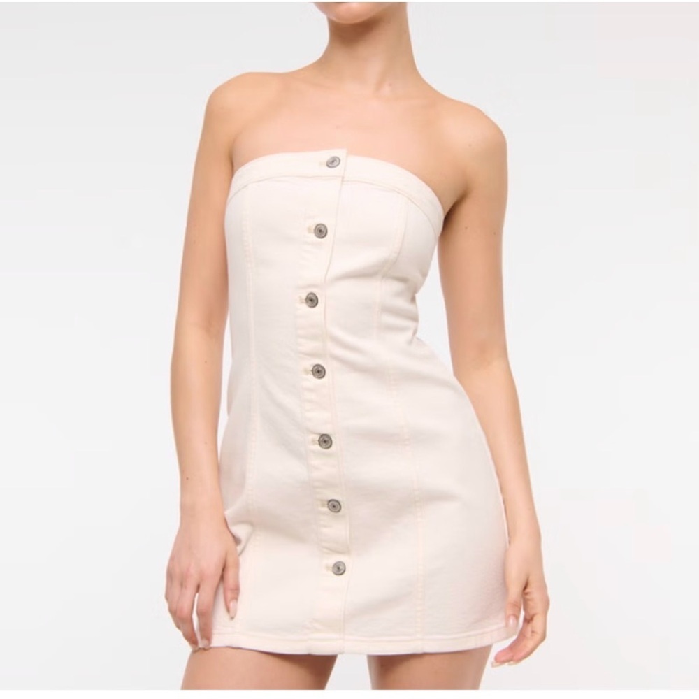 Abercrombie & Fitch Cream Strapless Button-Front Mini Dress